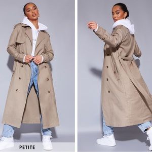 Pretty Little Thing Petite Stone Woven Oversized Trench Coat